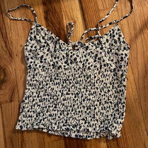 Reformation Floral Blue Ruched Tank Top